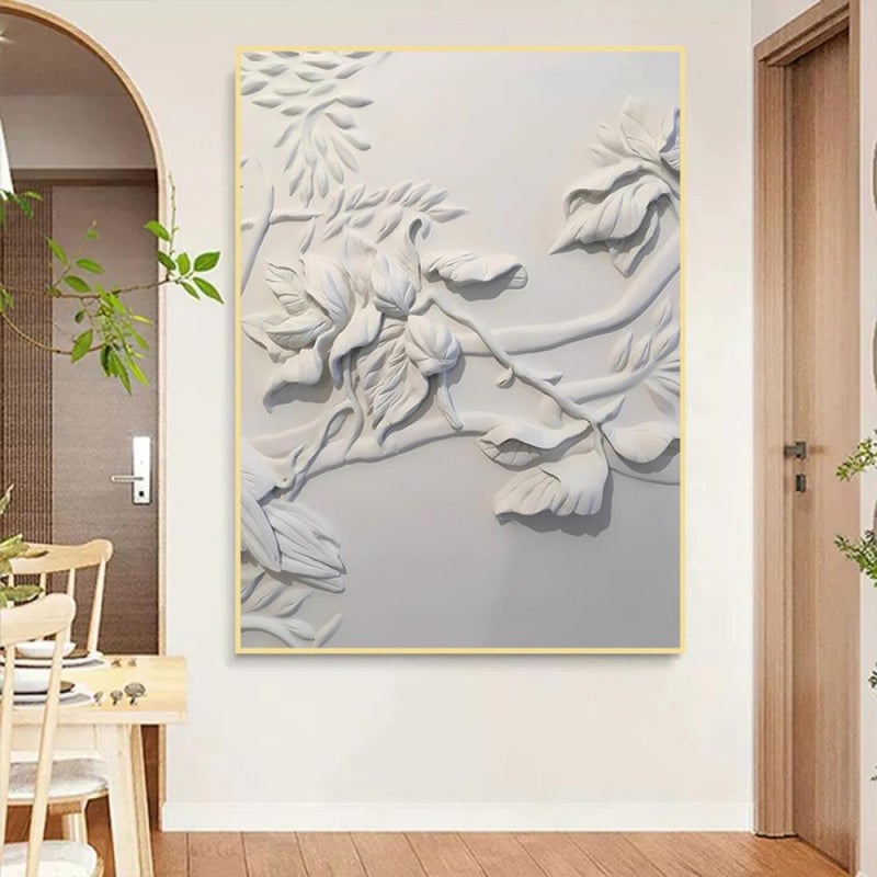 ماركتنا لوحة جداربة قماشية مطبوعة بتصميم اللوحة الجبسية مع برواز مجوف مقاس (50×70) قطعة واحدة - Image 1