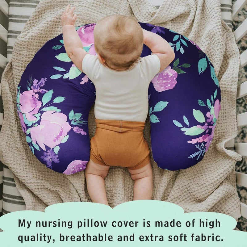 TANOFAR Purple Floral Nursing Pillow Cover, Breastfeeding Pillow Slipcover for Baby Boys & Girls, Nursing Pillow Case for Newborn, Soft Fabric Fits Snug On Infant, Washable & Breathable, Watercolor Flower - Image 3