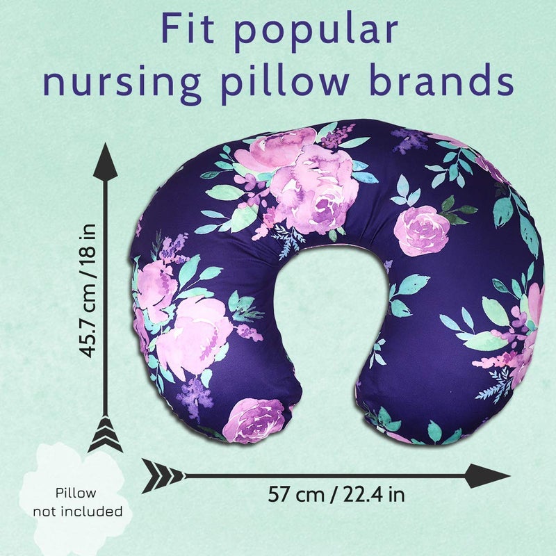 TANOFAR Purple Floral Nursing Pillow Cover, Breastfeeding Pillow Slipcover for Baby Boys & Girls, Nursing Pillow Case for Newborn, Soft Fabric Fits Snug On Infant, Washable & Breathable, Watercolor Flower - Image 5