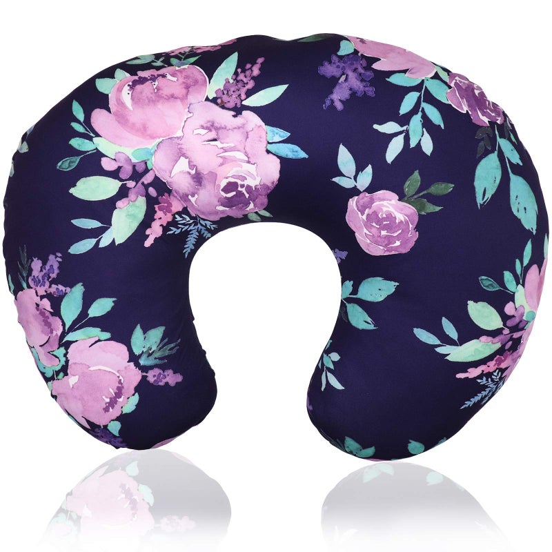 TANOFAR Purple Floral Nursing Pillow Cover, Breastfeeding Pillow Slipcover for Baby Boys & Girls, Nursing Pillow Case for Newborn, Soft Fabric Fits Snug On Infant, Washable & Breathable, Watercolor Flower - Image 1