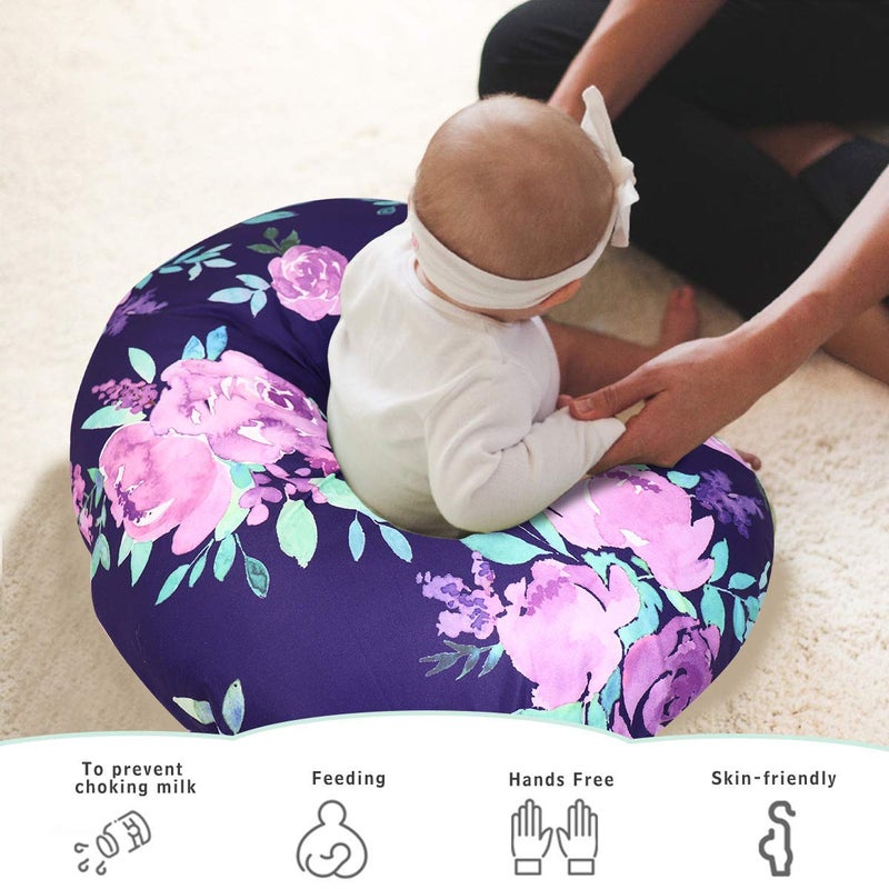 TANOFAR Purple Floral Nursing Pillow Cover, Breastfeeding Pillow Slipcover for Baby Boys & Girls, Nursing Pillow Case for Newborn, Soft Fabric Fits Snug On Infant, Washable & Breathable, Watercolor Flower - Image 2