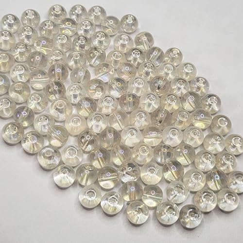 INDIKONB Glass Round Pearl Beads 8MM | Crystal Beads for Jewellery Making, Bracelets, and Crafts | Aesthetic Colourful Beads for DIY Projects | 150 Beads (White Trans) - Image 1