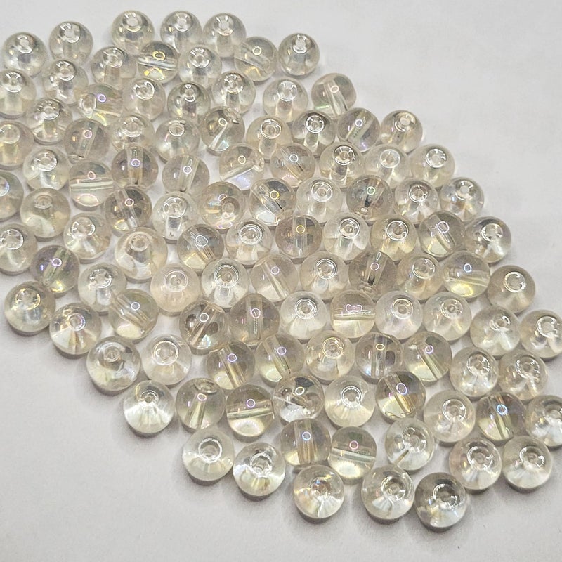INDIKONB Glass Round Pearl Beads 8MM | Crystal Beads for Jewellery Making, Bracelets, and Crafts | Aesthetic Colourful Beads for DIY Projects | 150 Beads (White Trans) - Image 4