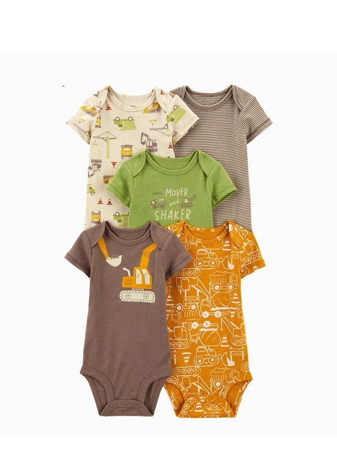 CICILADY 5 Piece Baby Boys Girls Bodysuit Set Soft Breathable Summer Baby Bodysuit Half Sleeve Onesie Pajama Set 