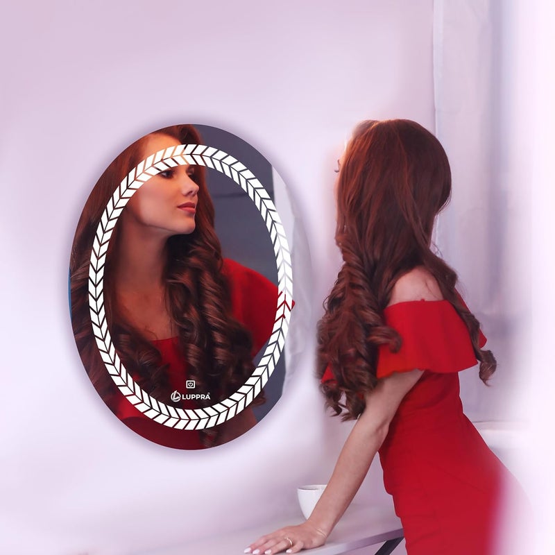 LUPPRA Oval Wall Mounting Mirror with Light Bathroom MirrorVenity MirrorSmart Mirror Size 18X24 inch LED Mirror 3 Tone Cool White Natural White Warm White - Image 3