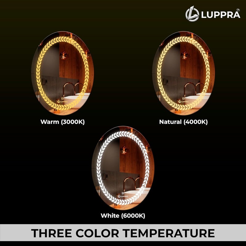 LUPPRA Oval Wall Mounting Mirror with Light Bathroom MirrorVenity MirrorSmart Mirror Size 18X24 inch LED Mirror 3 Tone Cool White Natural White Warm White - Image 4