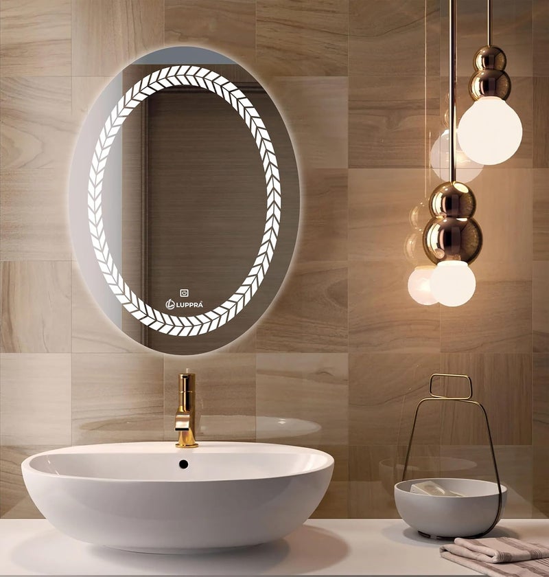 LUPPRA Oval Wall Mounting Mirror with Light Bathroom MirrorVenity MirrorSmart Mirror Size 18X24 inch LED Mirror 3 Tone Cool White Natural White Warm White - Image 1
