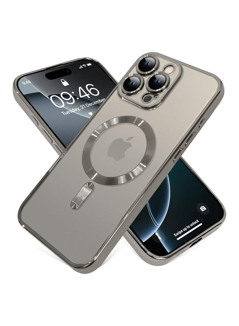 جراب مغناطيسي ناعم لهاتف iPhone 16 Pro Max مقاس 6.9 بوصة، حماية كاملة لعدسة الكاميرا، متوافق مع الشحن اللاسلكي MagSafe، غطاء هاتف من مادة TPU المطلية بالكهرباء المقاومة للصدمات - تيتانيوم طبيعي - Image 1
