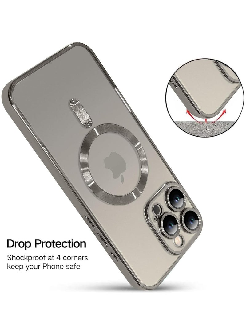 جراب مغناطيسي ناعم لهاتف iPhone 16 Pro Max مقاس 6.9 بوصة، حماية كاملة لعدسة الكاميرا، متوافق مع الشحن اللاسلكي MagSafe، غطاء هاتف من مادة TPU المطلية بالكهرباء المقاومة للصدمات - تيتانيوم طبيعي - Image 3