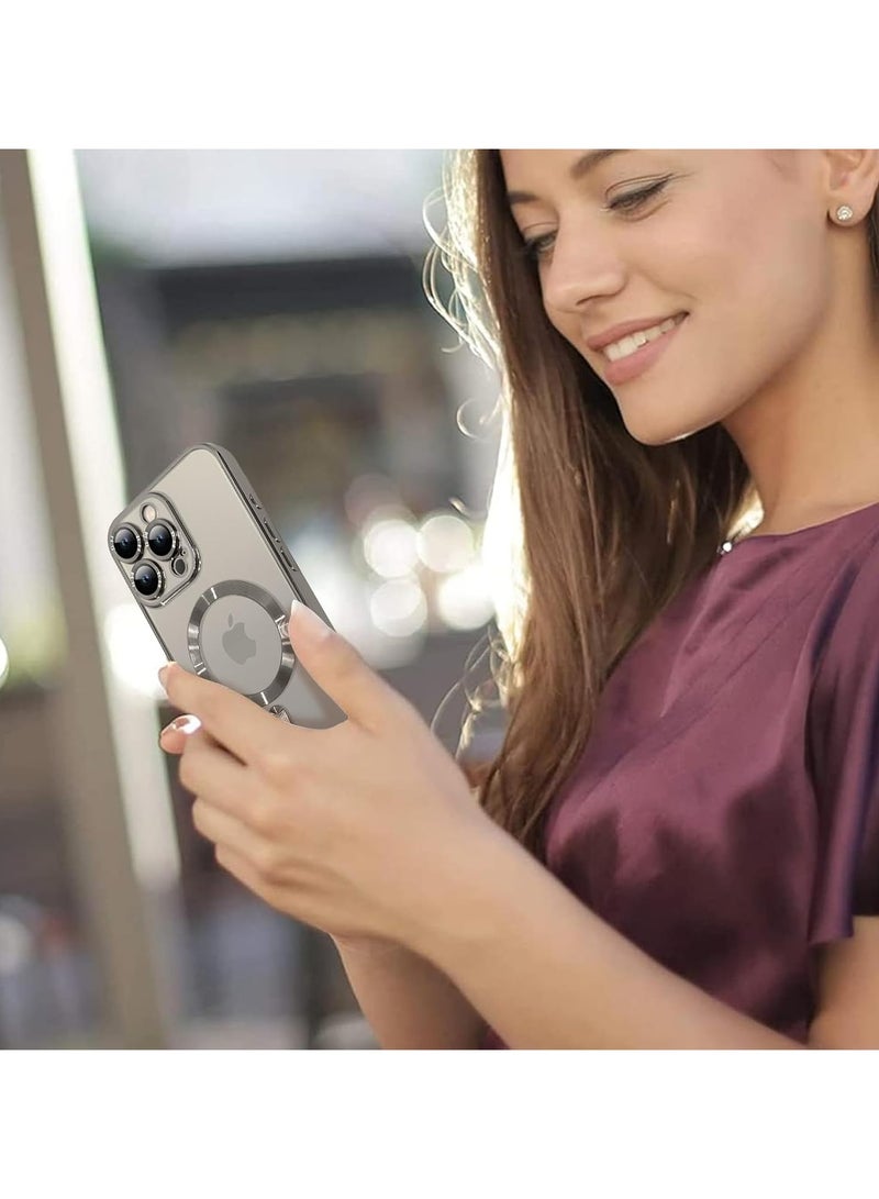 جراب مغناطيسي ناعم لهاتف iPhone 16 Pro Max مقاس 6.9 بوصة، حماية كاملة لعدسة الكاميرا، متوافق مع الشحن اللاسلكي MagSafe، غطاء هاتف من مادة TPU المطلية بالكهرباء المقاومة للصدمات - تيتانيوم طبيعي - Image 4