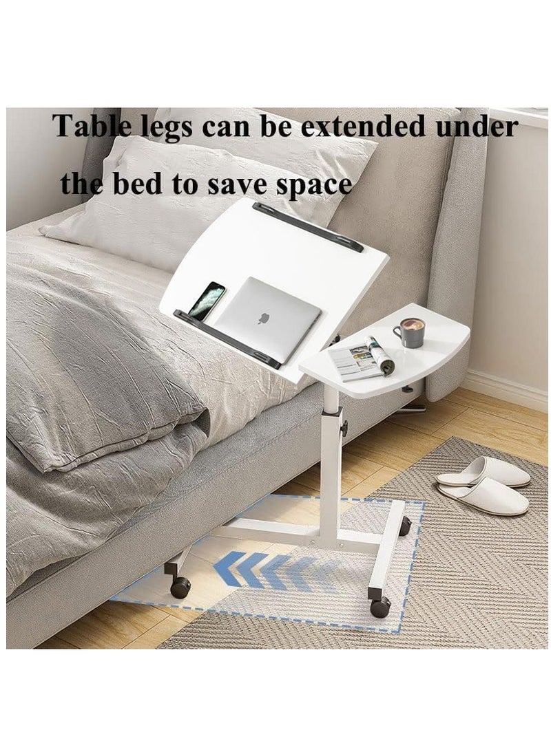 XiuWoo - 360° Swivel Height Adjustable Foldable Side End Table and Mobile Computer Workstation Laptop Desk with Wheels and Double Separate Adjustable Tilting Desktops - Image 1