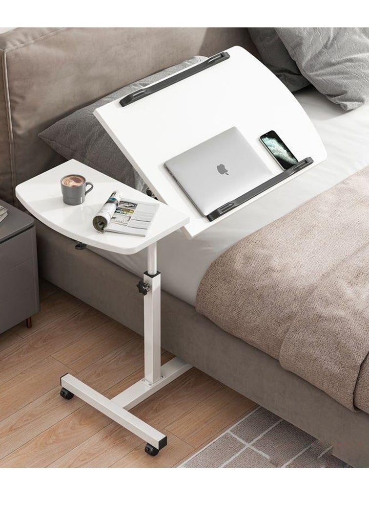 XiuWoo - 360° Swivel Height Adjustable Foldable Side End Table and Mobile Computer Workstation Laptop Desk with Wheels and Double Separate Adjustable Tilting Desktops - Image 1