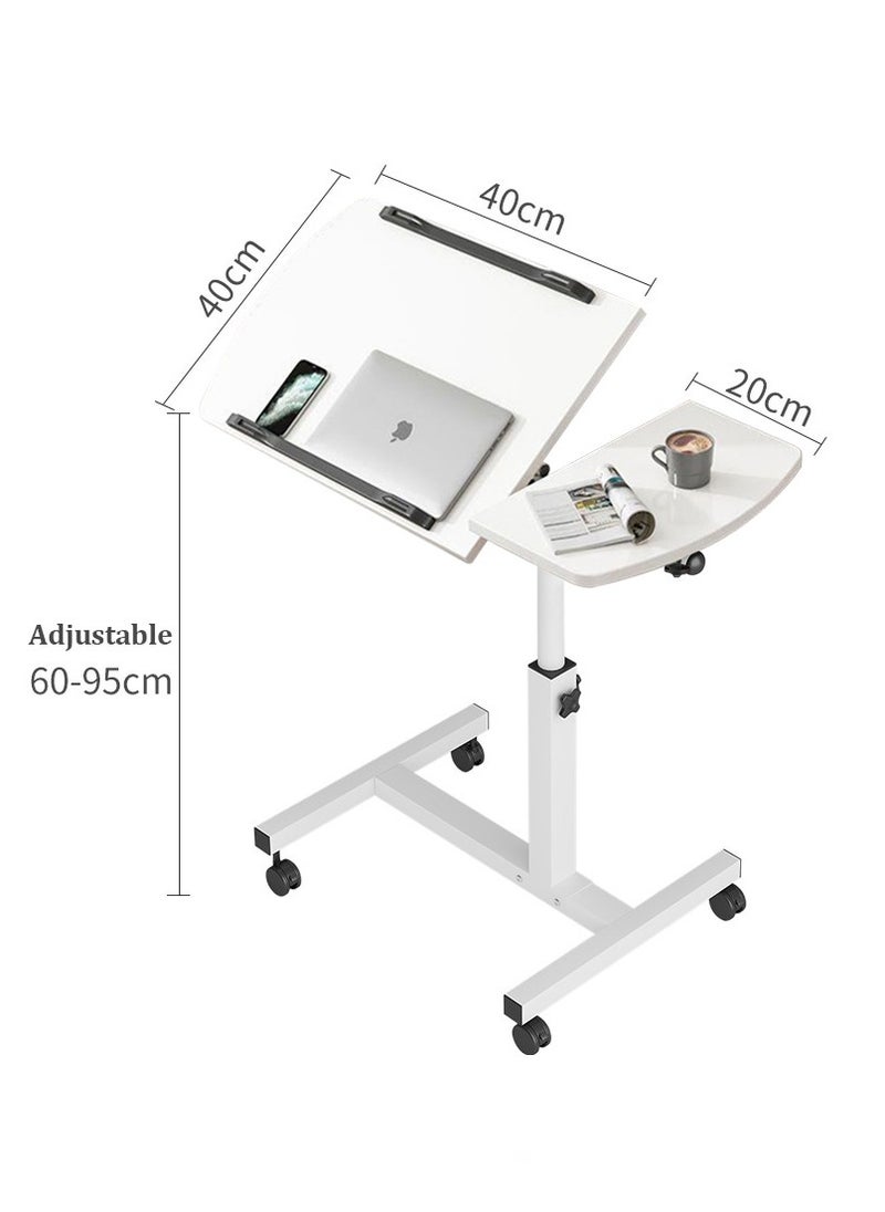 XiuWoo - 360° Swivel Height Adjustable Foldable Side End Table and Mobile Computer Workstation Laptop Desk with Wheels and Double Separate Adjustable Tilting Desktops - Image 1
