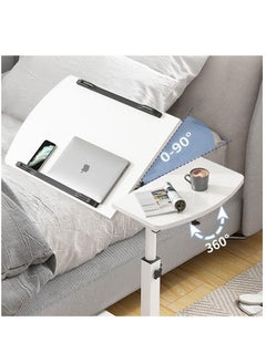 XiuWoo 360° Swivel Height Adjustable Foldable Side End Table and Mobile Computer Workstation Laptop Desk with Wheels and Double Separate Adjustable Tilting Desktops  - Image 5