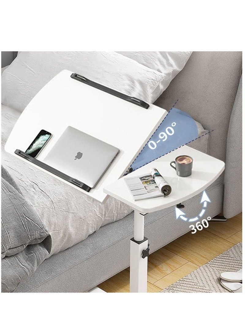 XiuWoo - 360° Swivel Height Adjustable Foldable Side End Table and Mobile Computer Workstation Laptop Desk with Wheels and Double Separate Adjustable Tilting Desktops - Image 1