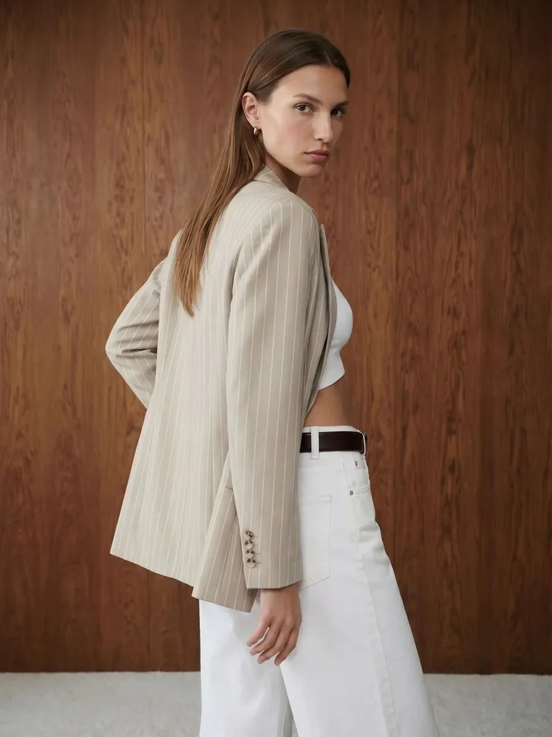Dilvin Dilvin High-Waist Striped Capri Wide-Leg Trousers