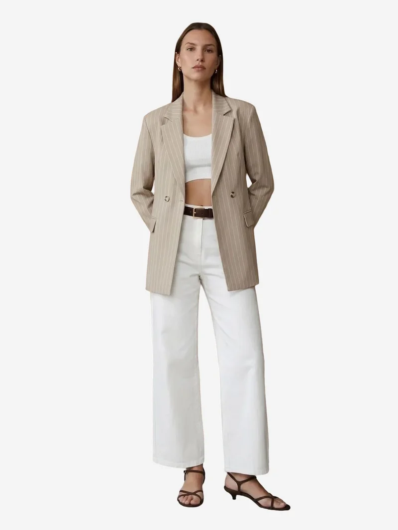 ديلفين DILVIN High-Waist Striped Capri Wide-Leg Trousers