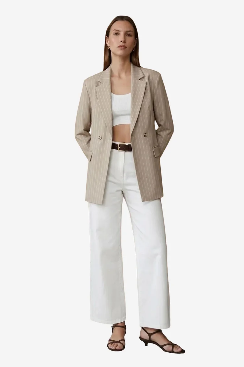 DILVIN High-Waist Striped Capri Wide-Leg Trousers