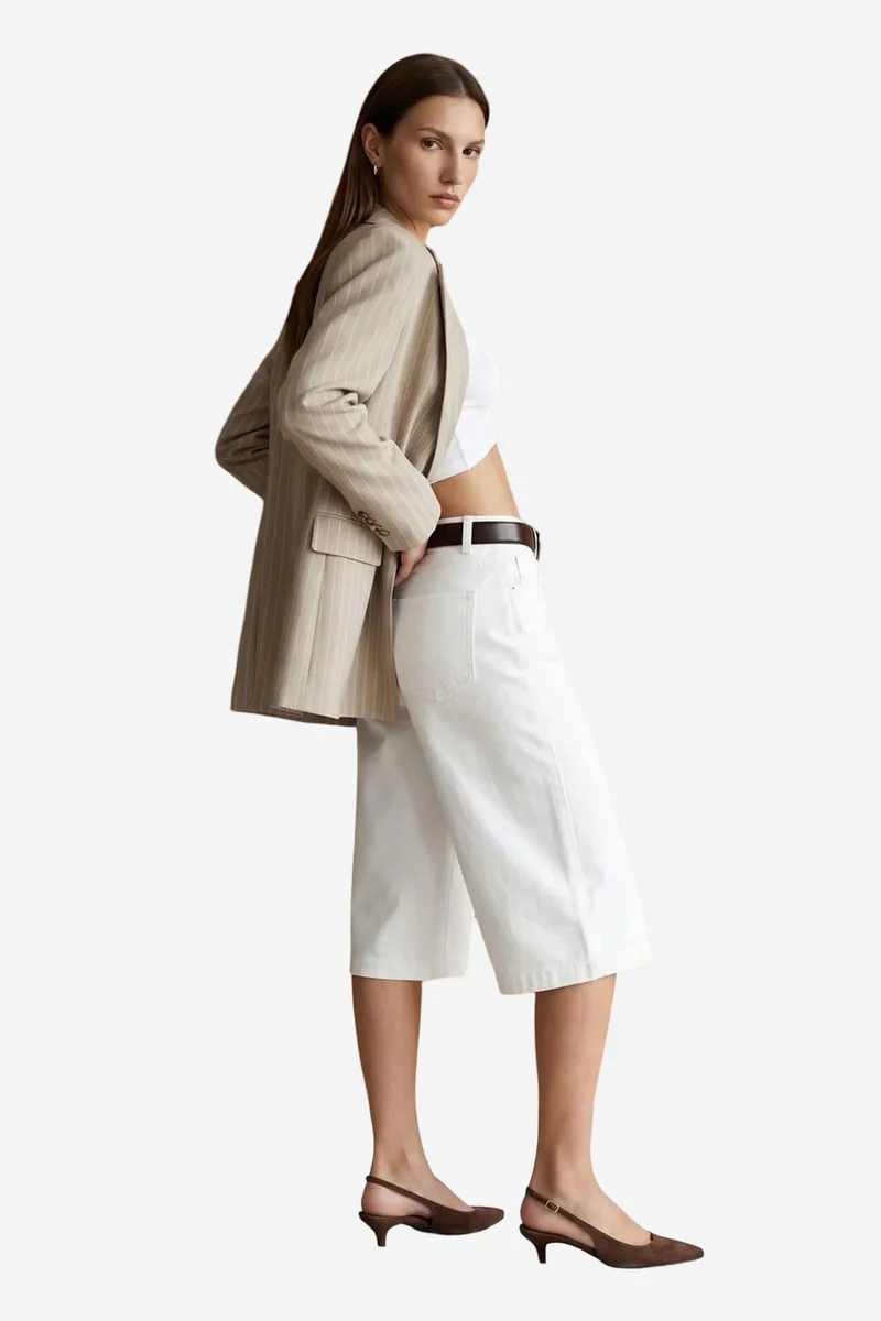 Dilvin White DILVIN High-Waist Striped Capri Wide-Leg Trousers for Women | Best Price UAE