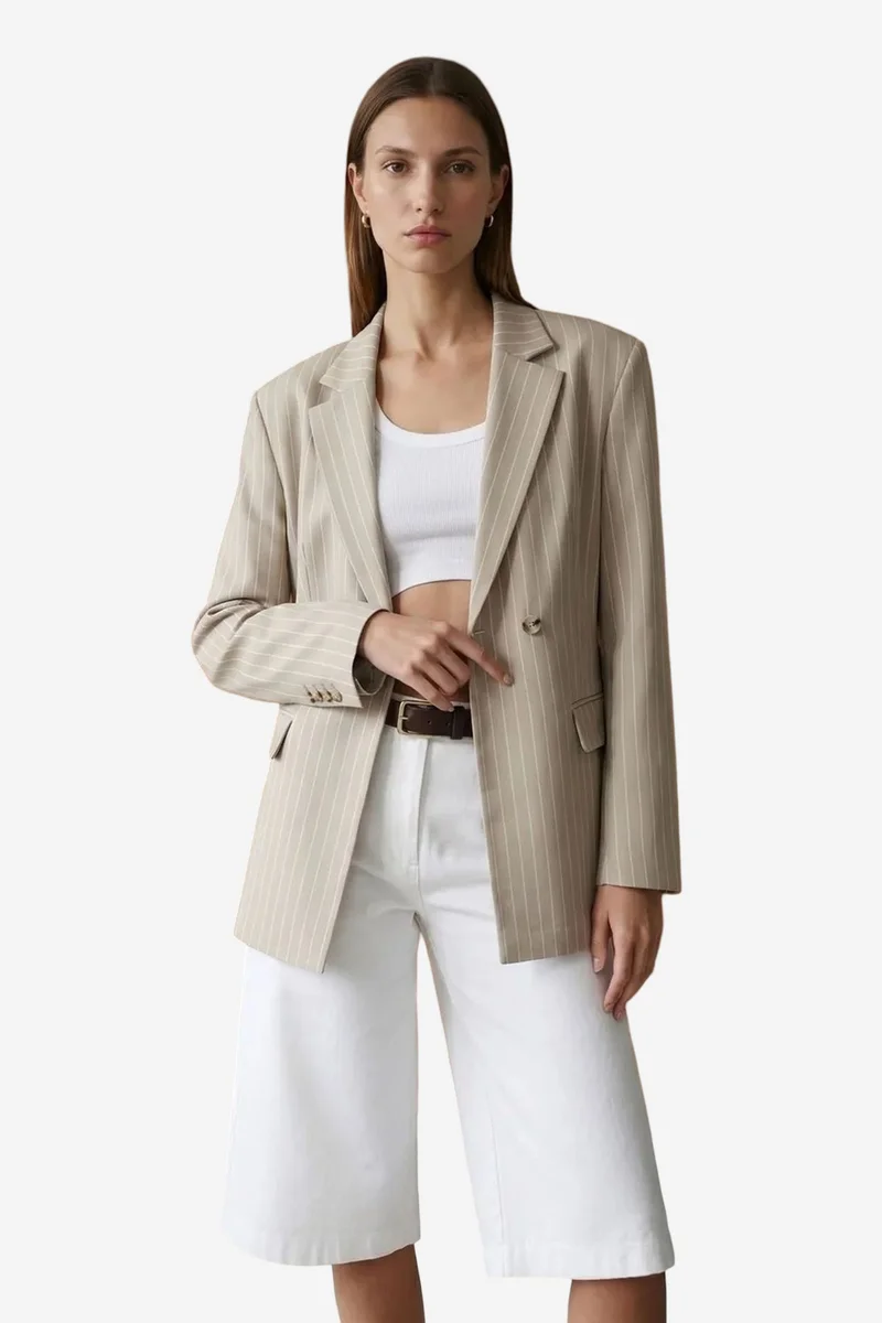 Dilvin White DILVIN High-Waist Striped Capri Wide-Leg Trousers for Women | Best Price UAE