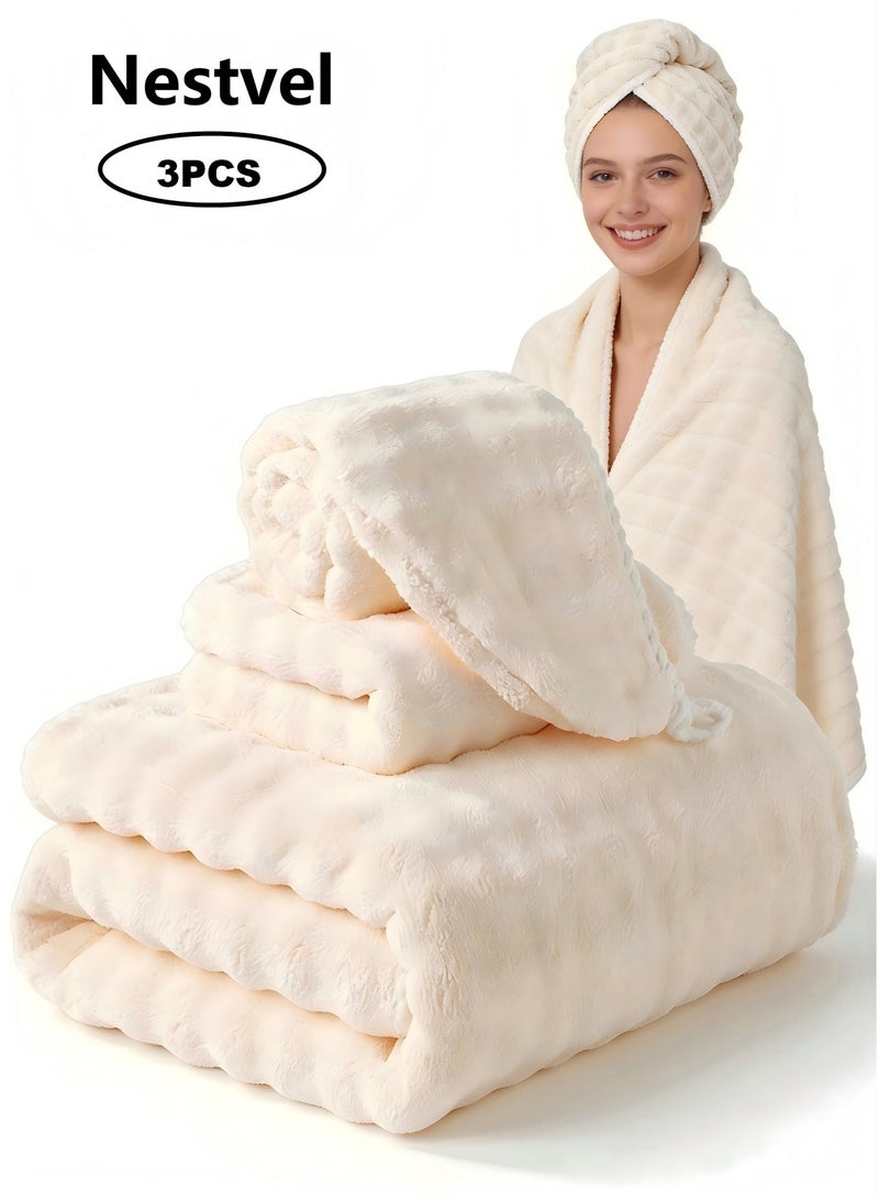 Nestvel Bath Towel Set Extra Large -3PCS Includes ( 90*170CM )Bath Towel,(35*75CM) Hand Towel,(25*65CM) Hair Towel,Quick Dry Highly Absorbent Thick Bathroom Soft Hotel Towels for Bath And Spa,Bathroom Towels Set is Soft and Gentle,Highly Absorbent,Creamy Beige - Image 1