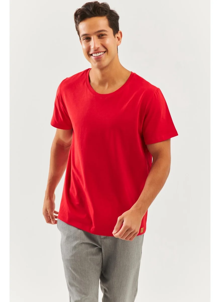 Butikgiz Red Oversize Comfortable Cotton Combed Crew Neck Short Sleeve Basic T-Shirt Classic Collection