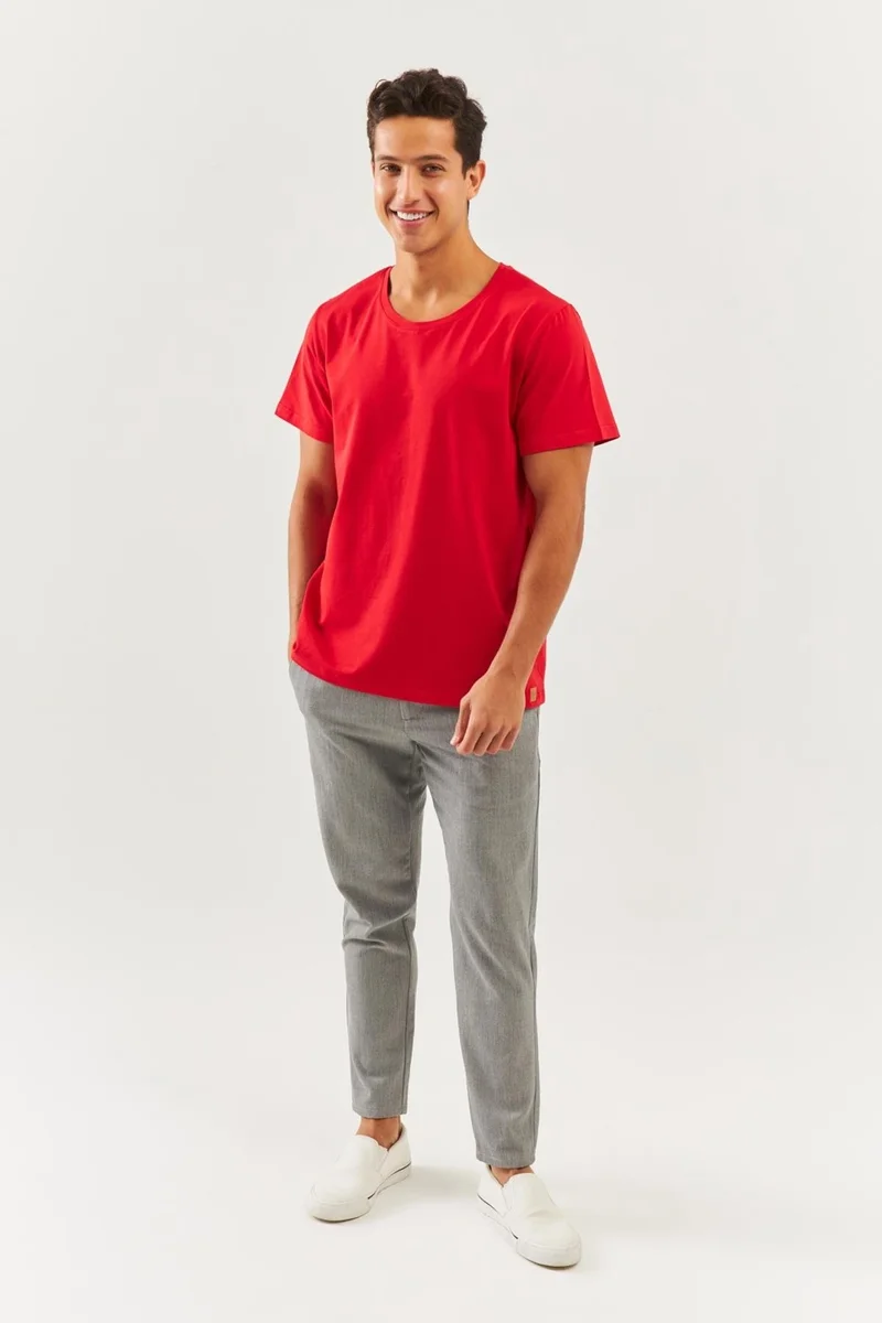 بوتيكجيز Red Oversize Comfortable Cotton Combed Crew Neck Short Sleeve Basic T-Shirt Classic Collection
