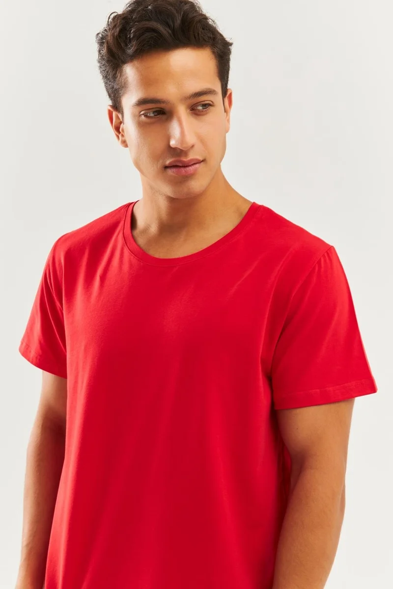 بوتيكجيز Red Oversize Comfortable Cotton Combed Crew Neck Short Sleeve Basic T-Shirt Classic Collection