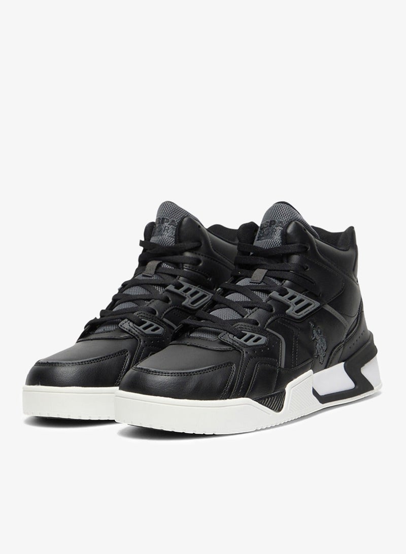 يو اس بولو اسن سنيكرز رجالي أسود عالي الرقبة بتصميم رباط جريء، حذاء كاجوال مريح للارتداء طوال اليوم - Image 3