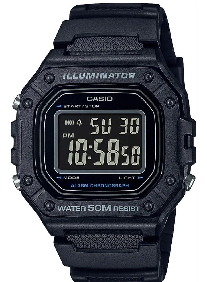 Casio W-218H-1BVDF Black Digital Resin Band Unisex Watch, strap - Image 1