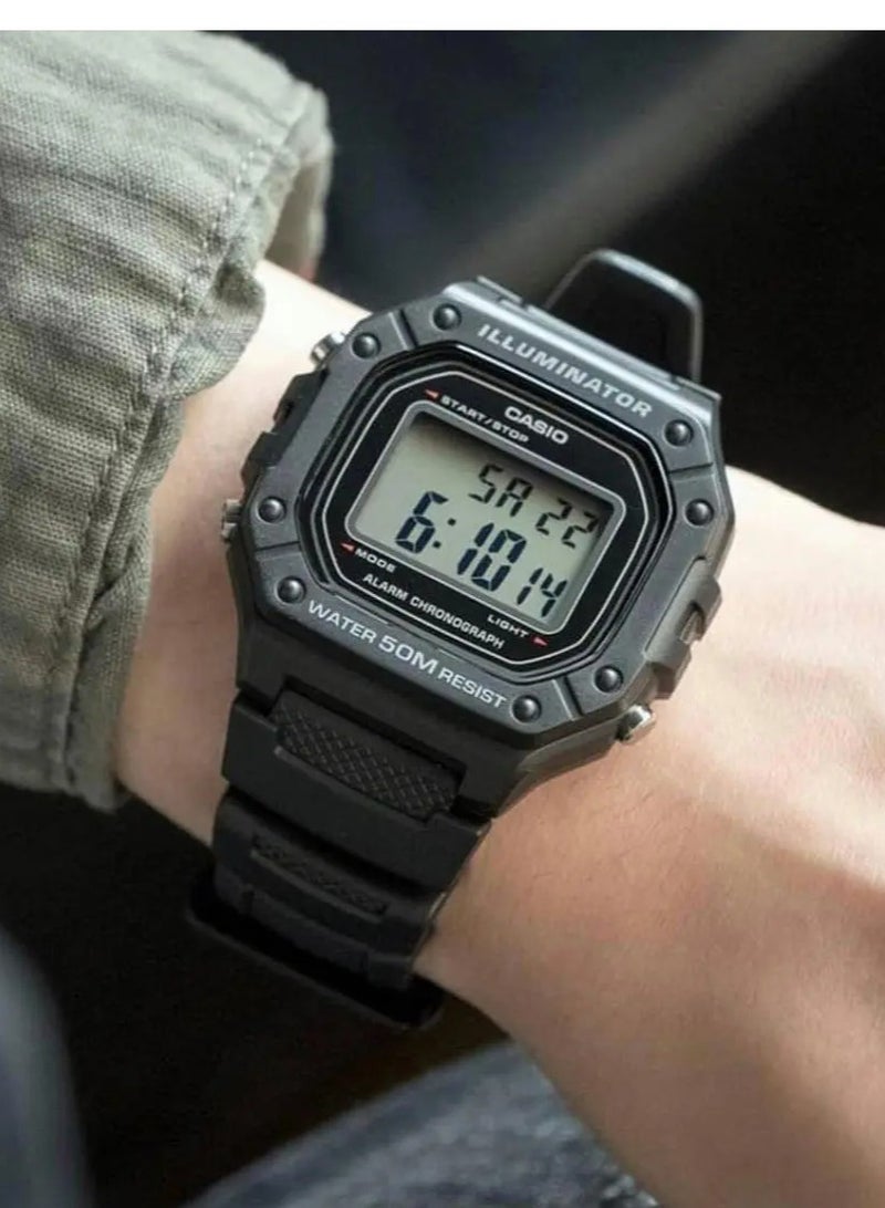 Casio W-218H-1BVDF Black Digital Resin Band Unisex Watch, strap - Image 2