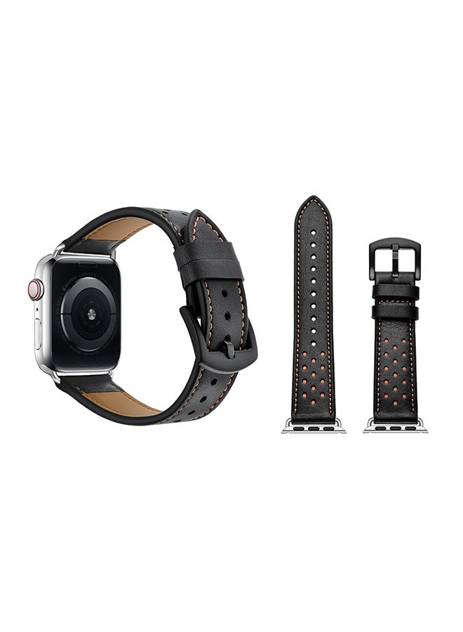 بيرفيي سوار بديل من الجلد الأصلي لساعة يد أبل سيريس 6/Se/5/4/3/2/1 أسود وبني