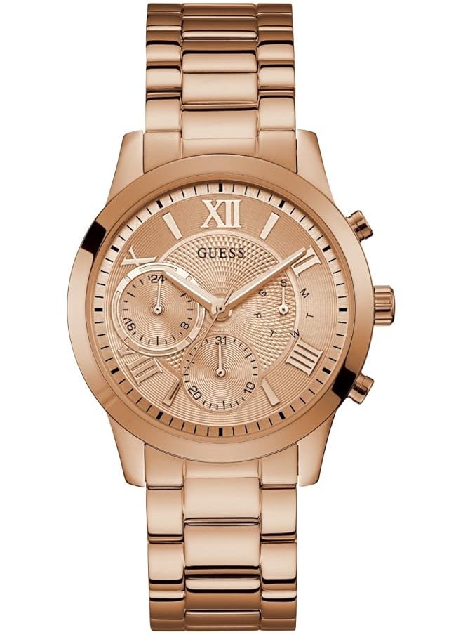 GUESS Classic Gold Tone Stainless Steel Bracelet Watch With Day  - Image 1