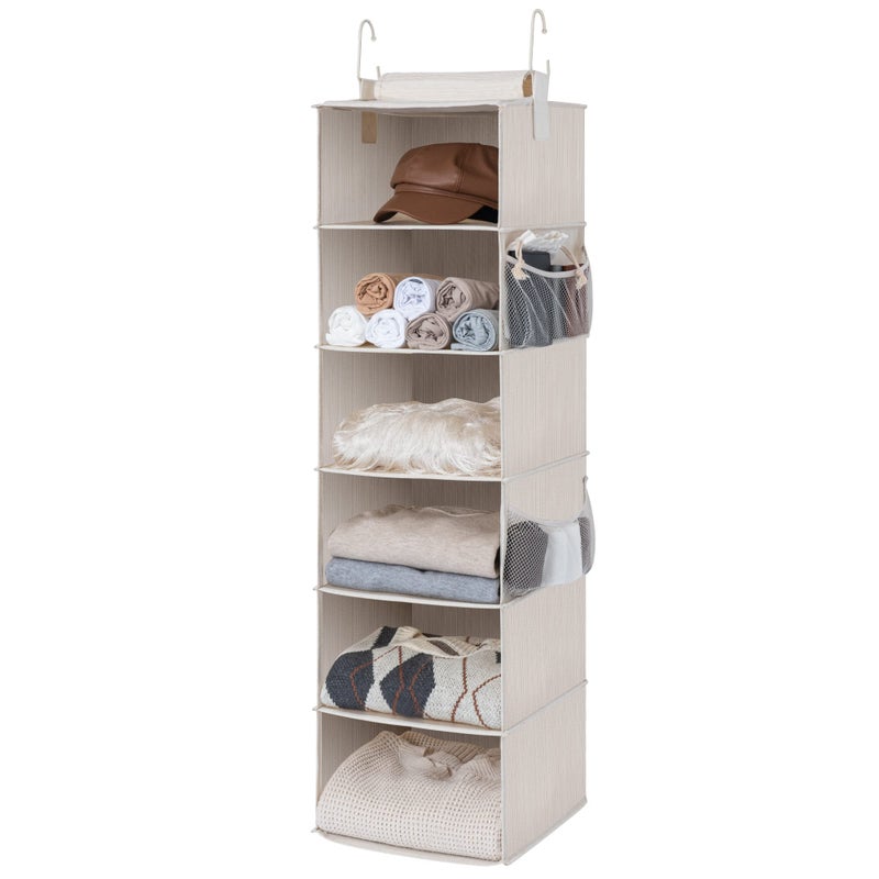 StorageWorks 6Shelf Hanging Closet Organizer Hanging Shelves for Closet Fabric Mixing of Beige White  Ivory 12 D x 12 W x 47 12 H