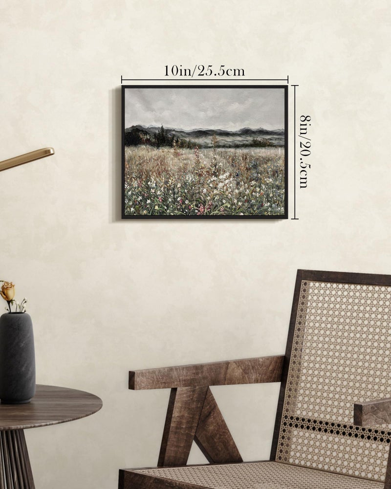 SHENIFY Vintage Landscape Framed Wall Art Meadow Flowers Farmhouse Decor Retro Classic Painting for Kitchen Living Room Bedroom Bathroom - 8x10in Black Framed - Image 2