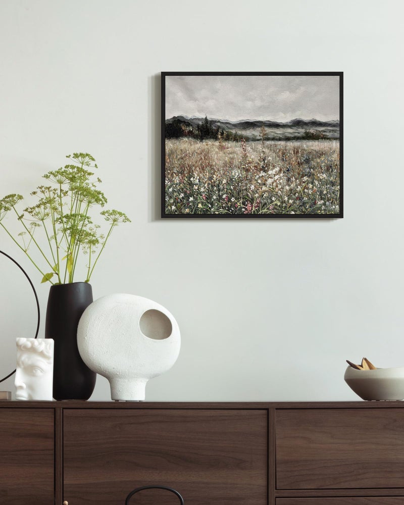 SHENIFY Vintage Landscape Framed Wall Art Meadow Flowers Farmhouse Decor Retro Classic Painting for Kitchen Living Room Bedroom Bathroom - 8x10in Black Framed - Image 4
