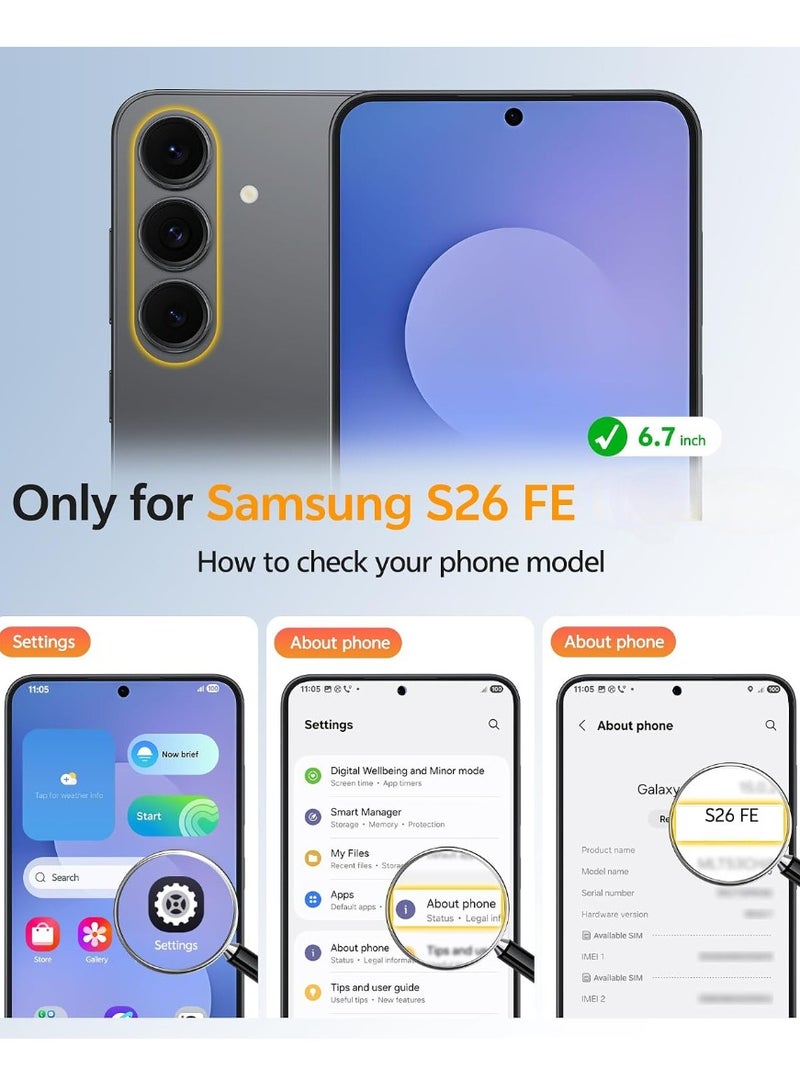 بورتوني جراب Samsung Galaxy S26 FE من السيليكون السائل مع واقي شاشة من الزجاج المقسى؛ يتميز بمقاومة الخدش، وبطانة داخلية ناعمة من الألياف الدقيقة، وتصميم مقاوم للصدمات لحماية الهاتف (مقاس 6.7 بوصة). - Image 2