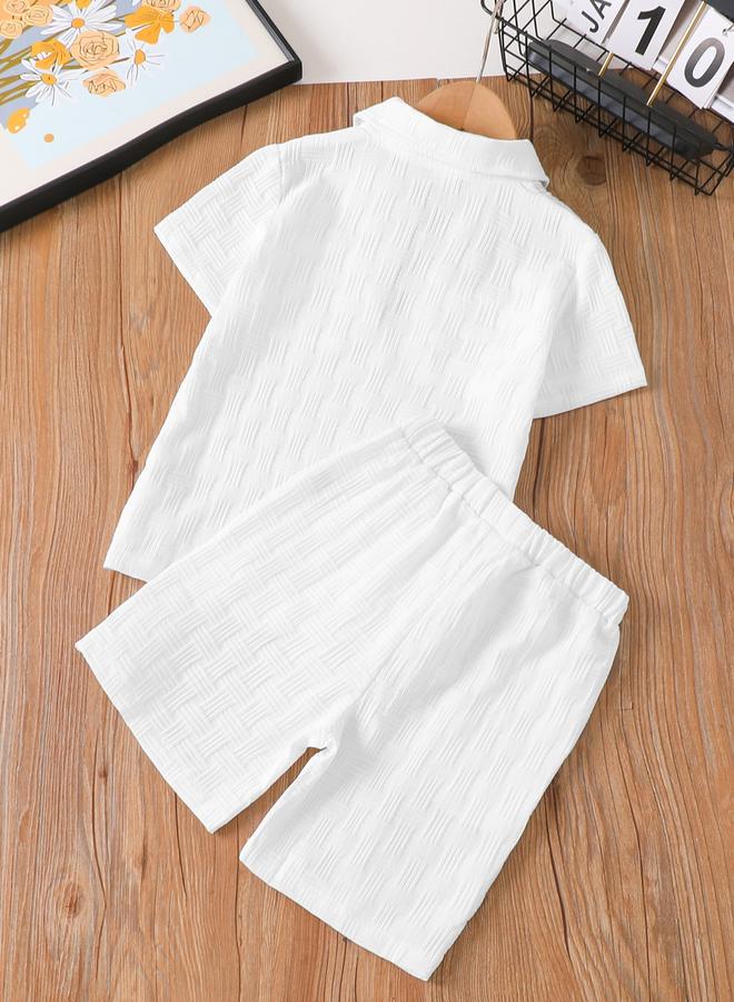 Take Two Boys White Texture Short Sleeve T-Shirt And Shorts Set - Image 2