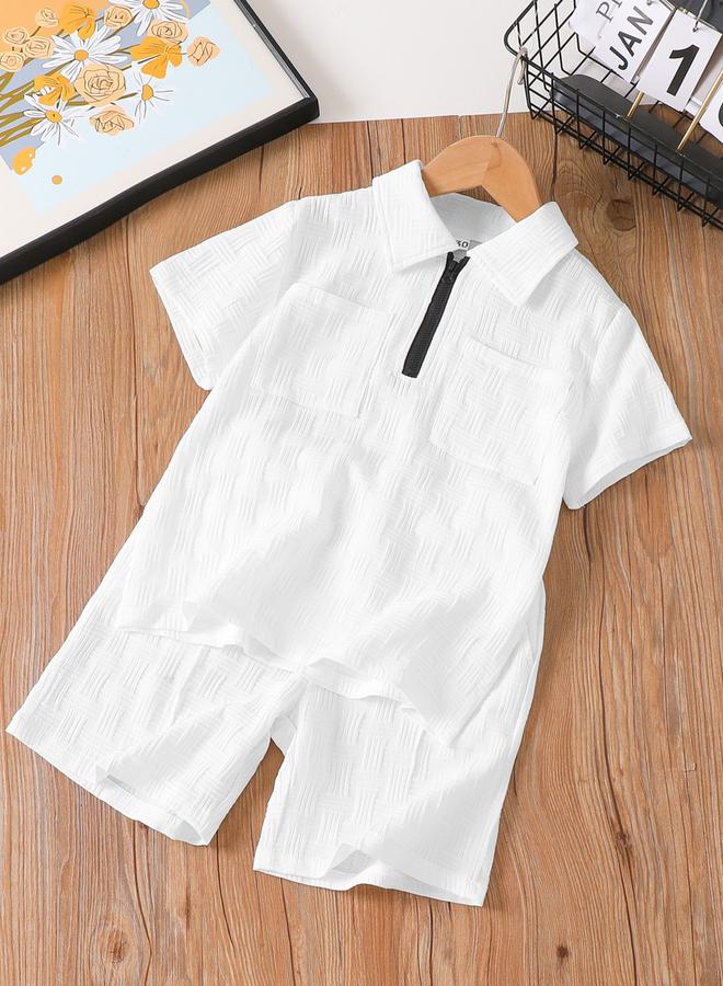 Take Two Boys White Texture Short Sleeve T-Shirt And Shorts Set - Image 1