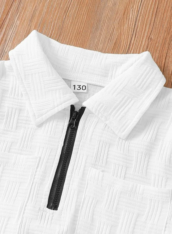 Take Two White Boys White Texture Short Sleeve T-Shirt And Shorts Set for Men | Best Price UAE