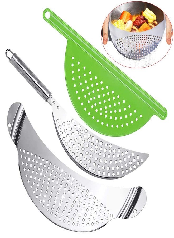 A.DASHER 3pcs Stainless Steel Pot Strainer, Crescent Pasta Strainer Fits up to 9" Pots for Noodles, Fruit, Veggies - Image 1