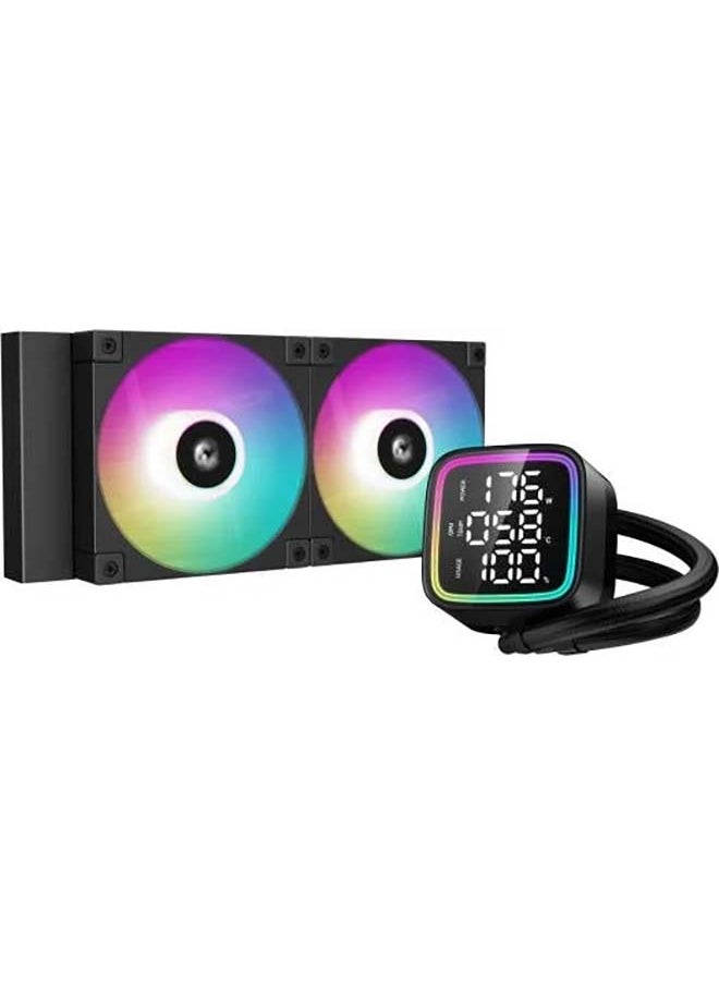DEEPCOOL مبرد وحدة المعالجة المركزية السائل المحسن LD240 مقاس 240 مم مع شاشة رقمية LED متعددة الخطوط، ومروحتان FD12 ARGB مقاس 120 مم، وسرعة المروحة 2400 دورة في الدقيقة، وحالة وحدة المعالجة المركزية في الوقت الفعلي، وتدفق الهواء 72.04 CFM، باللون الأسود | R-LD240-BKMSN-G-1  - Image 1