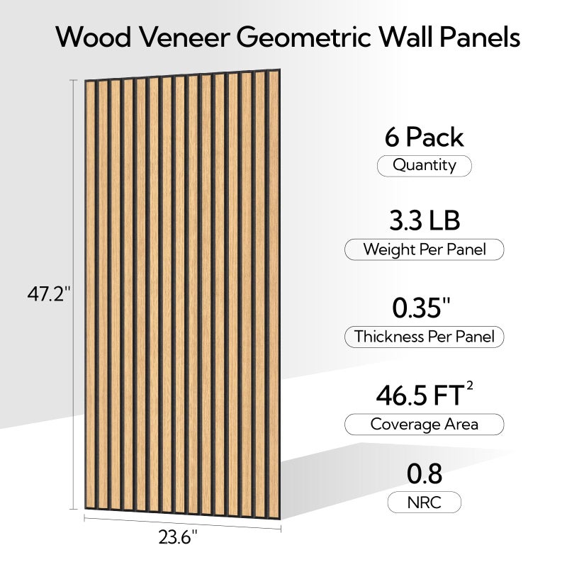 Olanglab Wood Veneer Acoustic Wall Panels 6 Pack, 23.6"Ã—47.2" Sound Absorbing Wall Panels for Interior Wall Decor, Cool Oak - Image 2