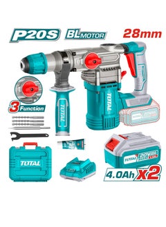 TOTAL Super Total Lithium-Ion Cordless Rotary Hammer Drill Machine 20V with Brushless Motor, SDS Plus Chuck, 4.5J Impact Energy, LED Work Light & Accessories – Ideal for Concrete, Steel & Wood  - Image 1