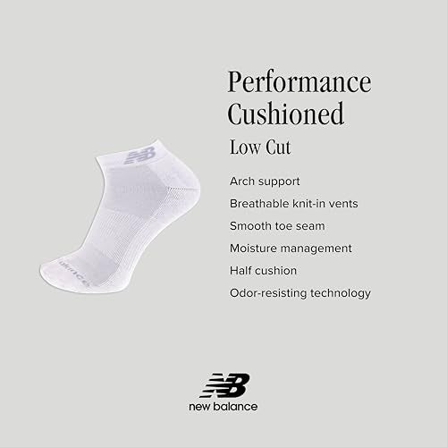 New Balance Unisex Low Cut Sock 6 Pair Pack, White, Medium - Image 5