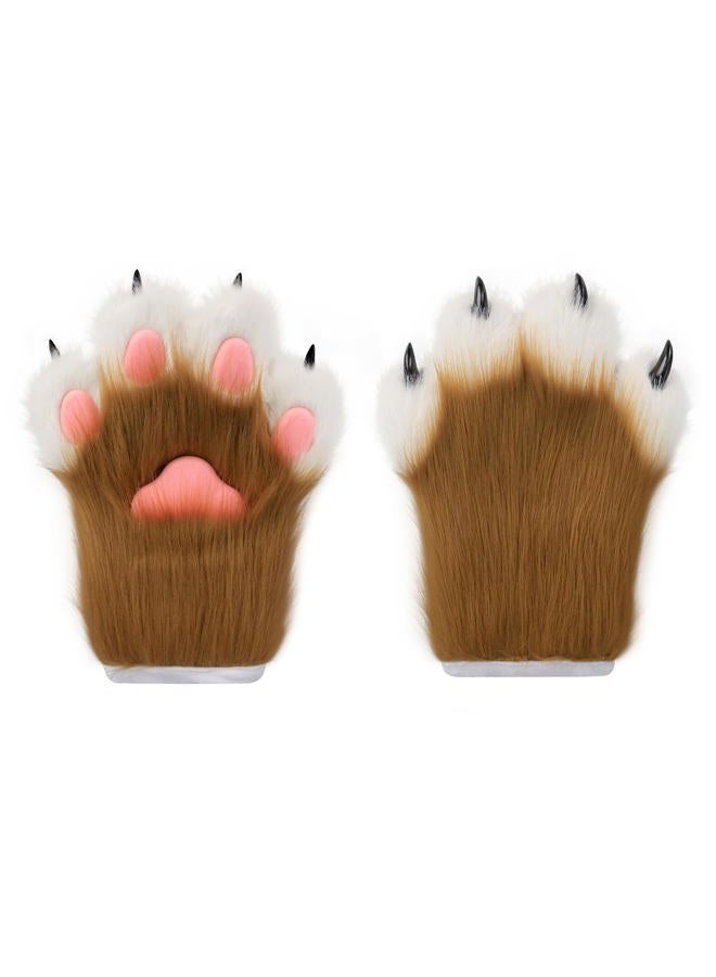 hbbhml Faux Fur Plush Furry Cat Claw Gloves Fursuit Animal Fox Paws Mittens Halloween Cosplay Costume Accessories for Adult - Image 1