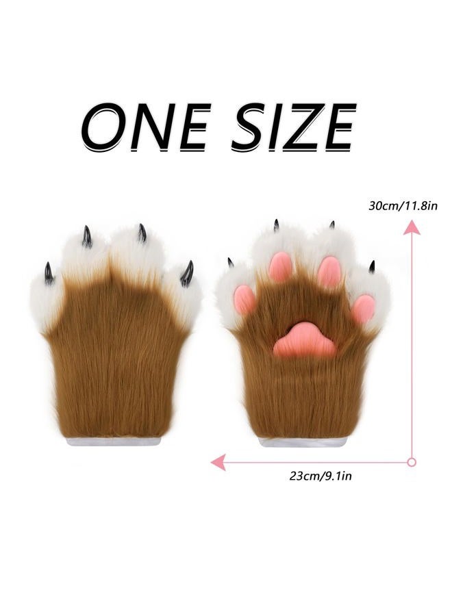 hbbhml Faux Fur Plush Furry Cat Claw Gloves Fursuit Animal Fox Paws Mittens Halloween Cosplay Costume Accessories for Adult - Image 3