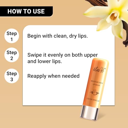 Iba Pure Lips Moisture Rich Lip Balm - Cocoa Vanilla 4.5 g | For Pigmented Dry Damaged & Chapped Lips | Enriched with Cocoa Butter Shea Butter | Glossy Finish | 100% Natural | Halal Certified & Vegan - Image 5