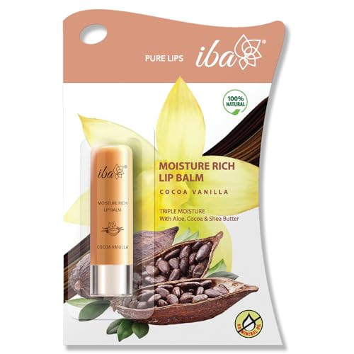 Iba Pure Lips Moisture Rich Lip Balm - Cocoa Vanilla 4.5 g | For Pigmented Dry Damaged & Chapped Lips | Enriched with Cocoa Butter Shea Butter | Glossy Finish | 100% Natural | Halal Certified & Vegan - Image 1