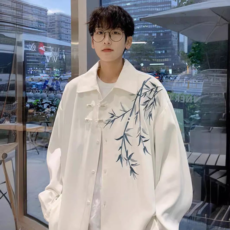 New Chinoiserie Chinoiserie Shirt Men'S Long-Sleeved High-End Buddhist Zen Style Han Dynasty Shirt 2024 Spring & Fall New Style - Image 1